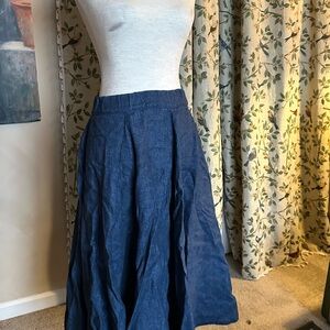 Son de Flor Classic Twill Linen Skirt in Herringbone Denim Blue